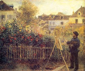 Monet painting in his garden by Renoir. Licensed by Creative Commons.